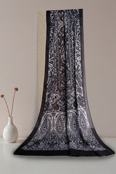 Sekine İpek Retro Ethnic Pattern Shawl Black