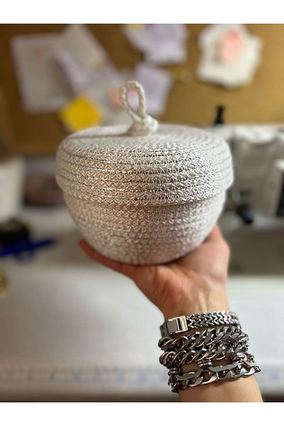 AYŞE SERHOŞOĞLU HOME DESİGN Wicker Basket, Decorative Basket with Lid, Multi-Purpose Box, Candy Bowl Basket