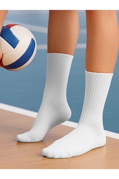 Sirius Sportswear Extra Performance Non-Slip Sweatproof Combed Cotton Volleyball Socks - Mid Top - White - Without Heel - S-501
