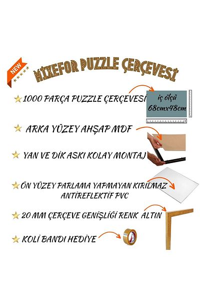 mixefor إطار أحجية مكون من 1000 قطعة |   اللون ألاتين |   مقاس 68 سم × 48 سم |   زجاج شبكي غير متوهج