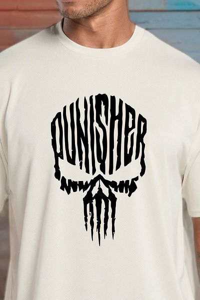 BESSA Ανδρικό μπλουζάκι Punisher με στάμπα μπεζ Oversize Crew Neck Cotton Athlete