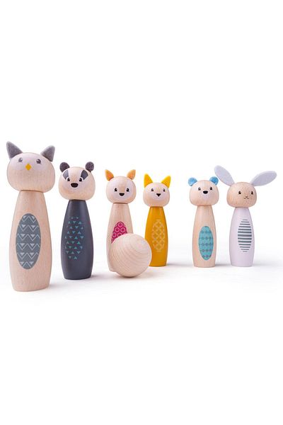 BIGJIGS Toys Σετ κορίνων μπόουλινγκ - Χαρούμενα ζώα