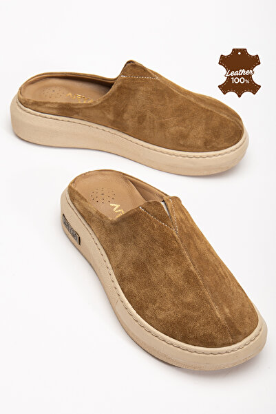 Polomia Comfort Nova Kadın Hakiki Deri Süet Önü Kapalı Cool Lastik Detay Comfort Taban Rahat Sabo Günlük Ev Terlik