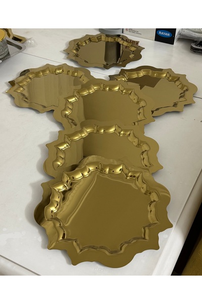 SEVA ÇELİK ÇELİK GOLD RENK GÜNEŞ MODEL 6 ADET SERVİS VE SUNUM TEPSİSİ