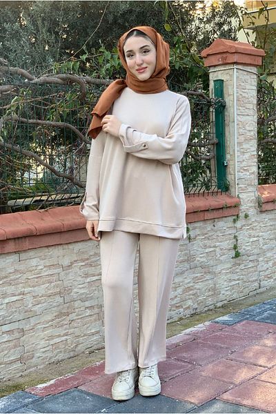 Moda Rosa 25K2253 - Beige - Modal Fabric Basic Double Set