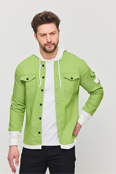 YXC Men's Slim Fit Slim Fit Hooded Detailed Denim Shirt