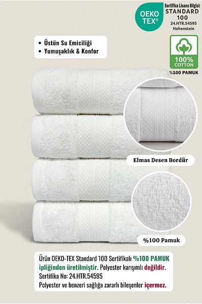 Ellaline Σετ 4 πετσετών με διαμάντια - 100% βαμβάκι, εξαιρετικά απορροφητικό, μαλακό περίγραμμα 50x80cm