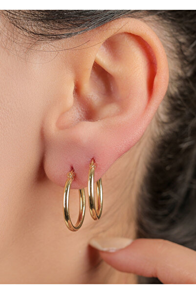 kuyumcu nurettin 1,60 gr (GRAM) Halka Düz Desenli Küpe 17 Mm 14 Ayar Altın