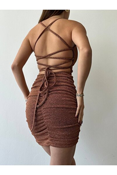 Butik Kadın Simli Sırt Dekolteli Mini Elbise