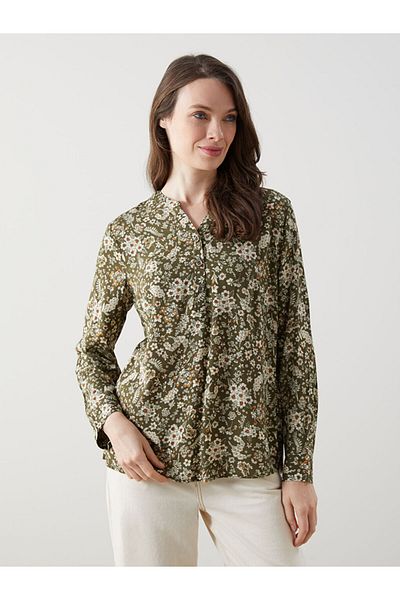 LC Waikiki Grace Green Scoop Neck Patterned Women's Blouse