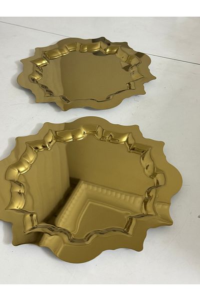 Elzemm store Steel Gold Color Sun Model 2 Pcs Service and Presentation Tray