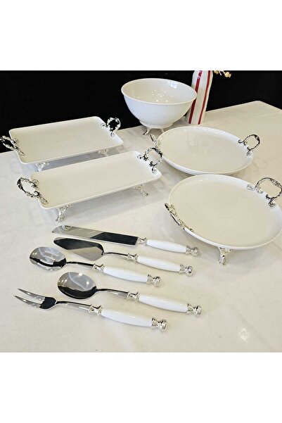 MaviDamla PORSELEN SUNUM VE SERVİS SETİ 10 PARÇA GÜMÜŞ