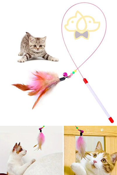 PapyonPet Tüylü Ve Çıngıraklı Kedi Oyun Oltası – 90 Cm Kedi Oyuncağı