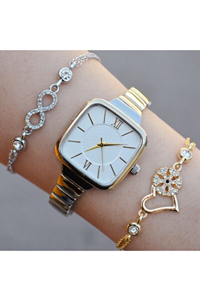 Polo Silver Gold Metal Kordon Kadın Saat Kombini 1022