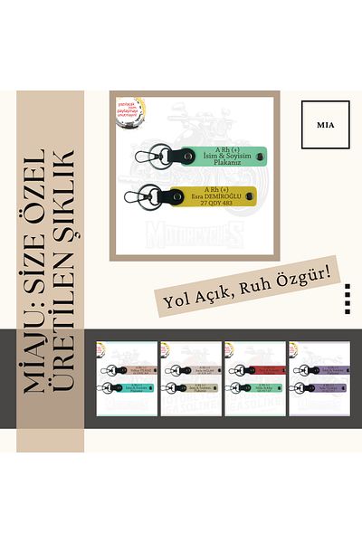 Miaju Exclusive for Biker Style, Gift 2-Piece Keychain Set with Name Plate and 0 Rh (-) Blood Type, Purple-Powder-Sk