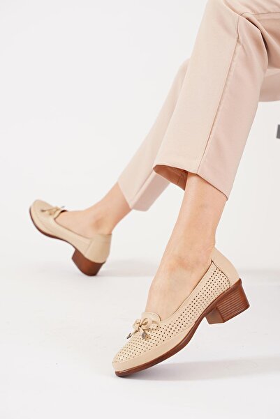 Moda Pie Pantofi de damă din piele naturală pentru tir cu arcul din piele bej Sitisso