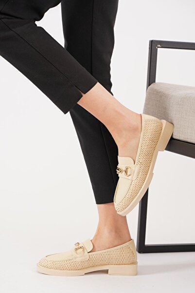 Moda Pie Γυναικεία Μπεζ Μπαλαρίνα Arcapa Ψάθινη αγκράφα