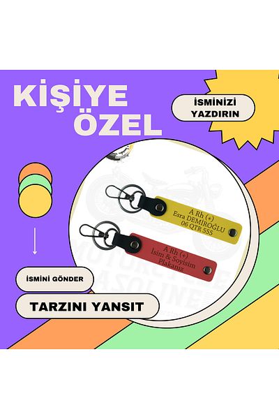 Miaju For Courier, X2 Keychain with Name Plate and B Rh (-) Blood Group Lettering, Armağan, K Coffee-Turquoise-Syh
