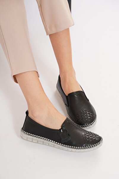 Moda Pie حذاء نسائي من الجلد الأصلي ذو رباط نورفينت باللون الأسود