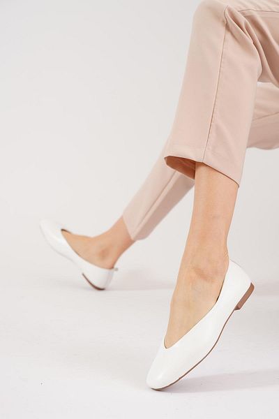 Moda Pie Balerini din piele naturală de damă, piele albă, gură ovală