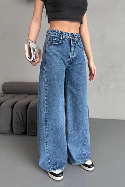 bacc Pantaloni largi Palazzo Jeans de damă albaștri cu talie înaltă Bcnw- 251417