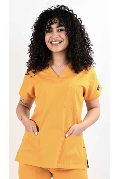 Kıraç Uniform Doktor, Hemşire Forması Hardal Sarı Tek Üst Forma, Scrubs
