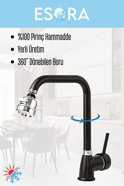 ESORA Black Chrome Delta Kitchen Faucet with Movable Head Kitchen Faucet Sink Mixer with Double Water Inlet
