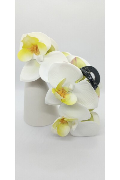 ndjewelry مشبك مزلاج الأوركيد الأصفر والأبيض