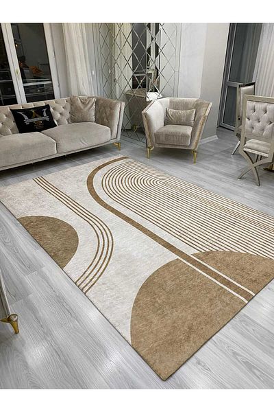 ALLGELSİN Carpet Protection Cover Elastic Carpet Cover Washable Carpet Cover Modern Striped Cover Spongeless Cover