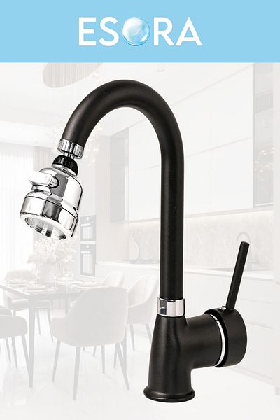 ESORA Black Chrome Delta Kitchen Faucet with Movable Head Kitchen Faucet Sink Mixer with Double Water Inlet