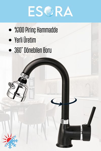 ESORA Black Chrome Delta Kitchen Faucet with Movable Head Kitchen Faucet Sink Mixer with Double Water Inlet