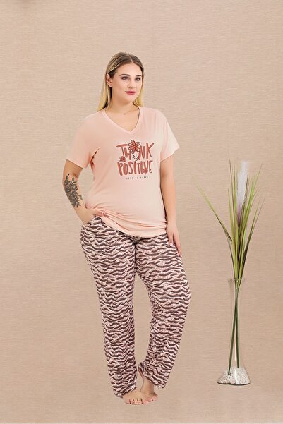 lidofya Powder Short Sleeve Plus Size Pajama Set