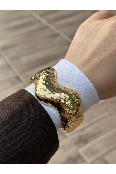 luxyansımalar Çelik Dalgalı Büyük Kelepçe Bileklik