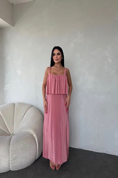 LİLA İSTANBUL Rochie de vară cu design special cu bretele cu nervuri și bretele pliate în față