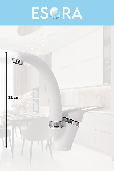 ESORA White Chrome Mix Sink Faucet 2 Years Warranty Grisshy Fountain Kitchen and Bathroom Faucet