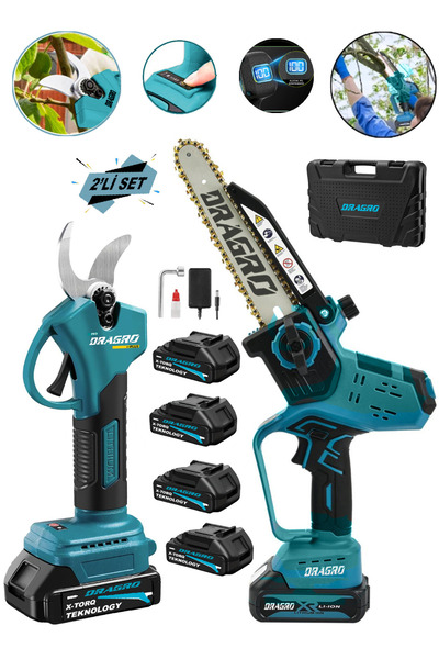 Dragro Alman 2 Li Set  Kömürsüz Motor Otomatik Yağ Pompali Dal Budama Bağ Makası