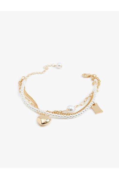 Koton Three Row Heart Detailed Chain Bracelet