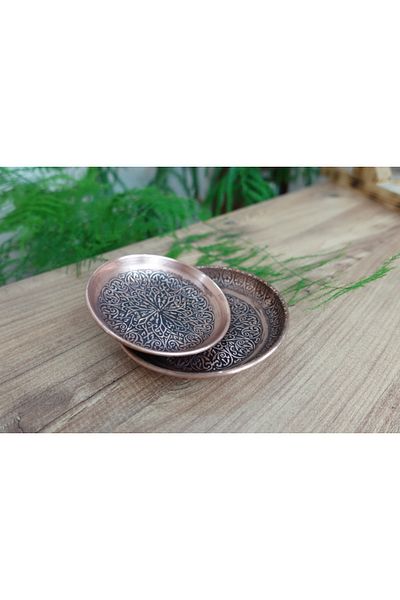 antepistachios 2 Pieces Copper Breakfast Plate Sugar Bowl Turkish Delight Bowl (Large-Small) Patterned Bowl Quality Product