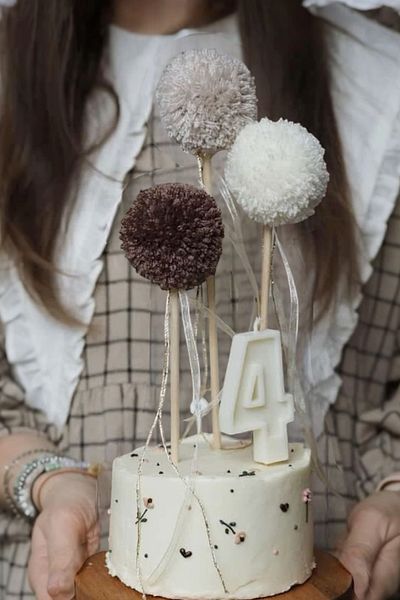AFRALYAHOME Birthday Cake Decoration Set Pinterest Style Cupcake Cake and Dessert Ornaments Cake Toothpick 3-Pompom