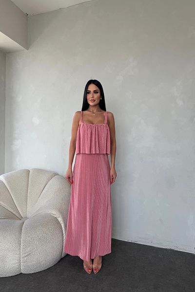 LİLA İSTANBUL Rochie de vară cu design special cu bretele cu nervuri și bretele pliate în față