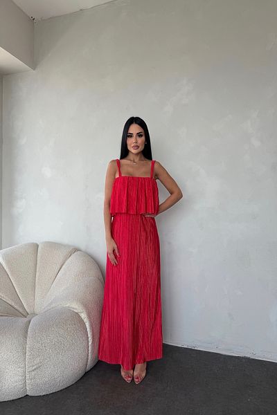 LİLA İSTANBUL Special Design Summer Dress with Ribbed Straps and Folded Front Straps
