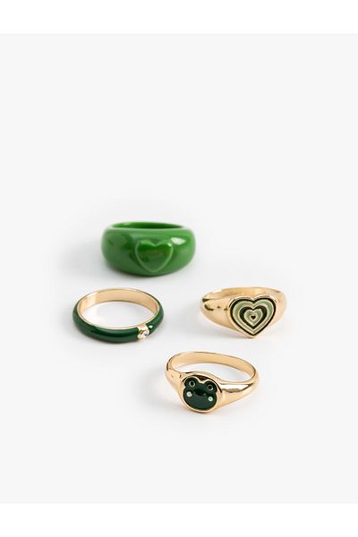 Koton Set of 4 Heart Stone Detailed Rings