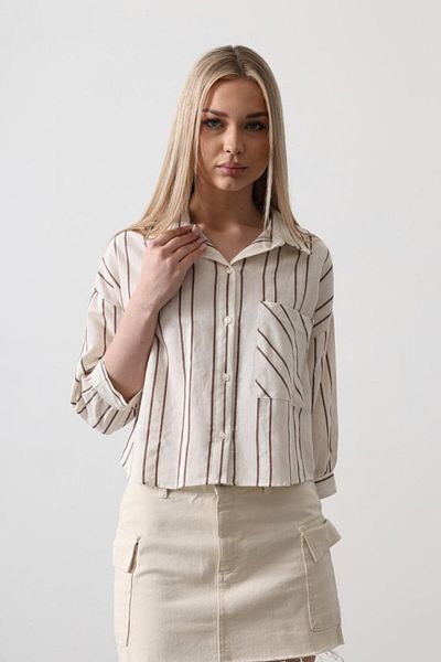 leyla sanat sanata yeni bir bakış açısı Leyla Sanat a New Perspective on Art Striped Short Shirt - Ecru-Brown