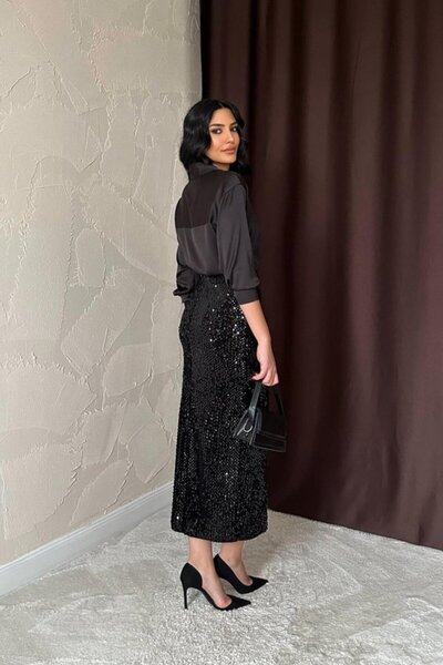 Kokosh moda Fusta neagră strălucitoare cu paiete