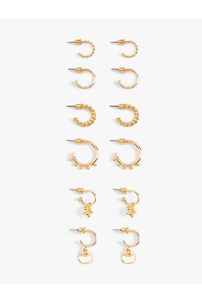 Koton Steel Twirl Charm Detailed 6'Lı Hoop Earrings Set