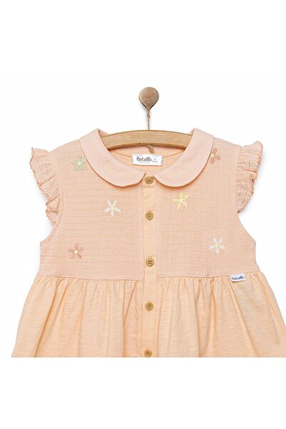 Bebetto Kız Bebek Elbise Pink Pear Bebe Yaka Kısa Kol Somon