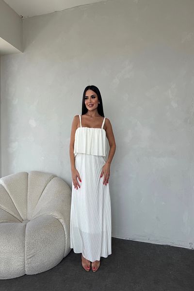 LİLA İSTANBUL Rochie de vară cu design special cu bretele cu nervuri și bretele pliate în față
