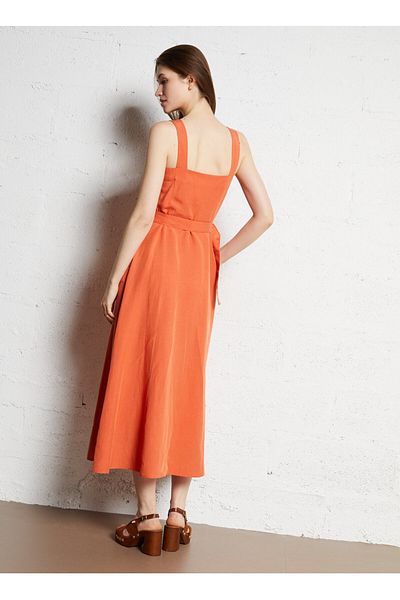 Liu Jo Ketenci Women Long Orange Dress with Belt - Button Closure and Slit Material