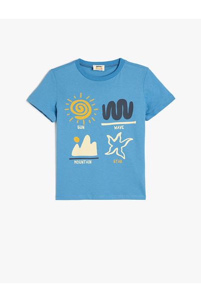 Koton Tricou cu mânecă scurtă din bumbac, cu decolteu, imprimat