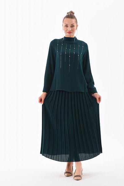 Marvella By Rasha stone chest & plessit skirt takim